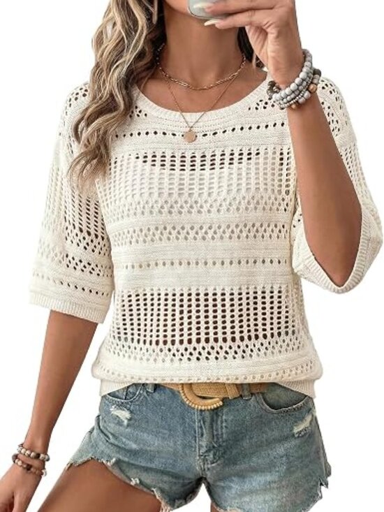 Other - Womens Summer Crochet Tops Half Sleeve Hollow Out Knit Sweaters